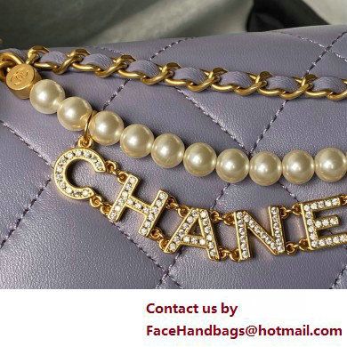 CHANEL Shiny Lambskin, Imitation Pearls  &  Gold-Tone Metal Mini Flap Bag AS4986 PURPLE 2025